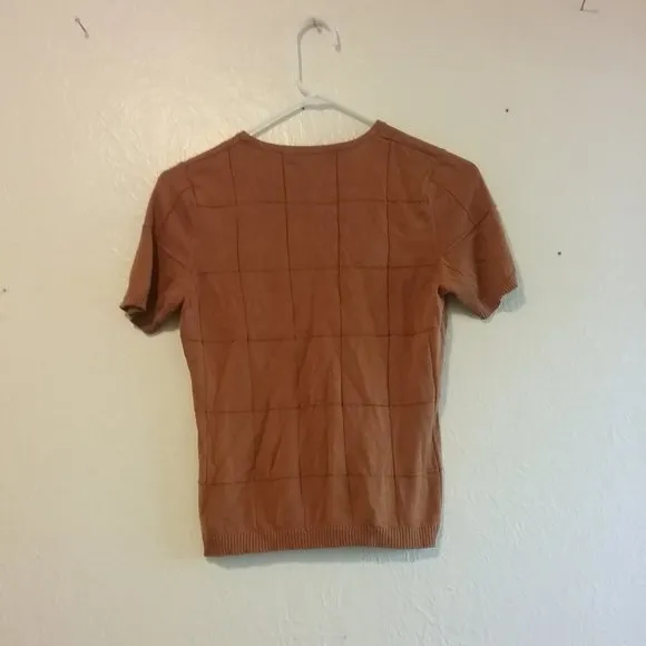 100% Silk Knit Short Sleeved Sweater- Terracotta