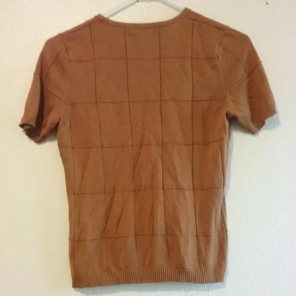 100% Silk Knit Short Sleeved Sweater- Terracotta
