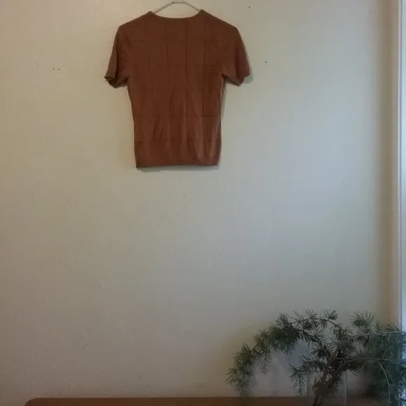100% Silk Knit Short Sleeved Sweater- Terracotta