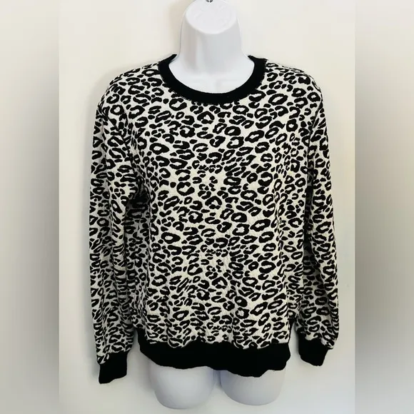 $170 REBECCA TAYLOR Sweatshirt Women S Leopard Print Crewneck Lightweight Trendy