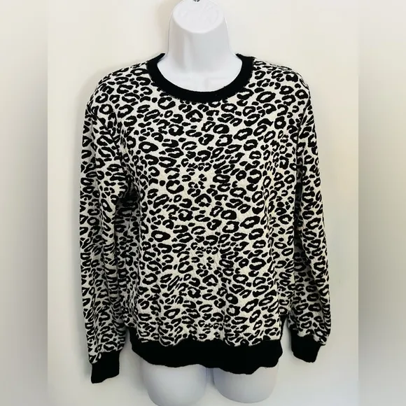 $170 REBECCA TAYLOR Sweatshirt Women S Leopard Print Crewneck Lightweight Trendy
