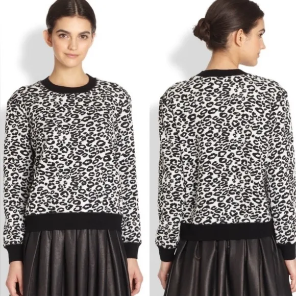 $170 REBECCA TAYLOR Sweatshirt Women S Leopard Print Crewneck Lightweight Trendy
