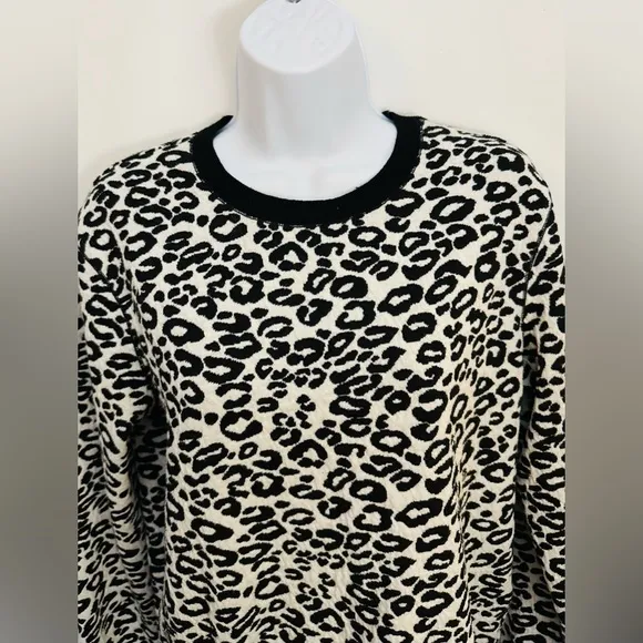 $170 REBECCA TAYLOR Sweatshirt Women S Leopard Print Crewneck Lightweight Trendy