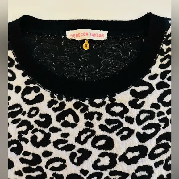 $170 REBECCA TAYLOR Sweatshirt Women S Leopard Print Crewneck Lightweight Trendy