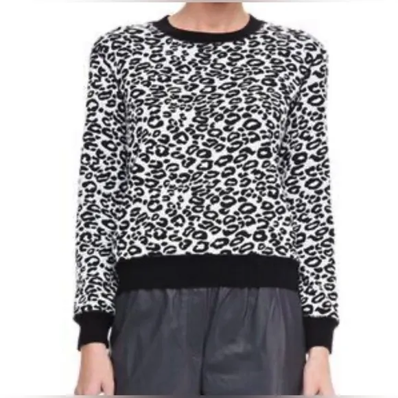 $170 REBECCA TAYLOR Sweatshirt Women S Leopard Print Crewneck Lightweight Trendy