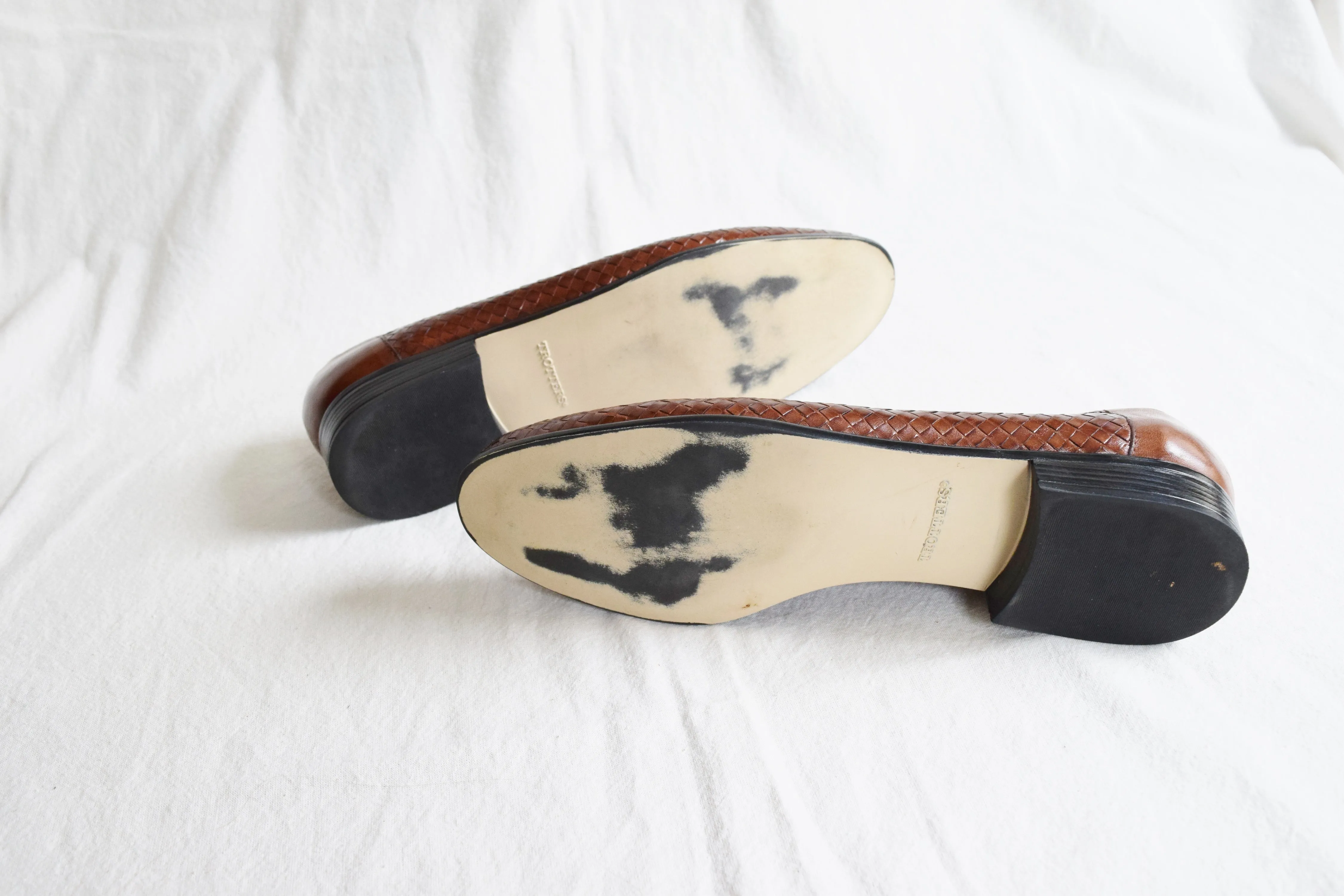 1990s Woven Leather Slip Ons | US 8.5