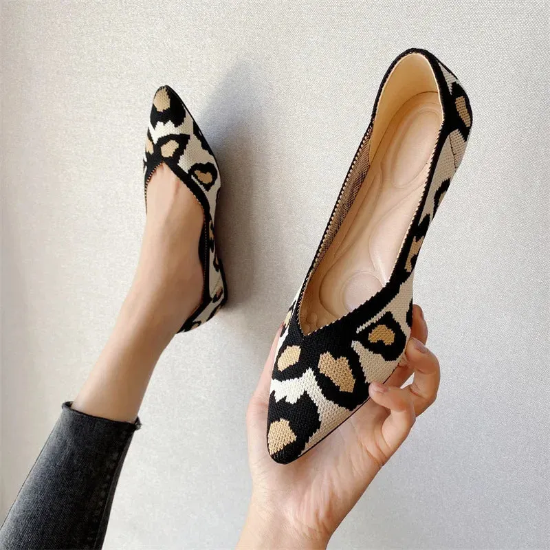 2024 New Women Shoes Fashion Knit Pointed Toe Shallow Ballet Flats Breathable Moccasin Mesh Slip on Cozy Soft Bottom Work Shoes