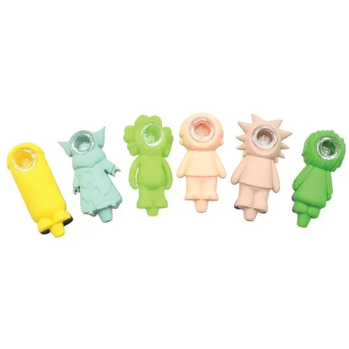 4" Character Silicone Hand Pipes - Styles May Vary - (20 Count Per Jar)