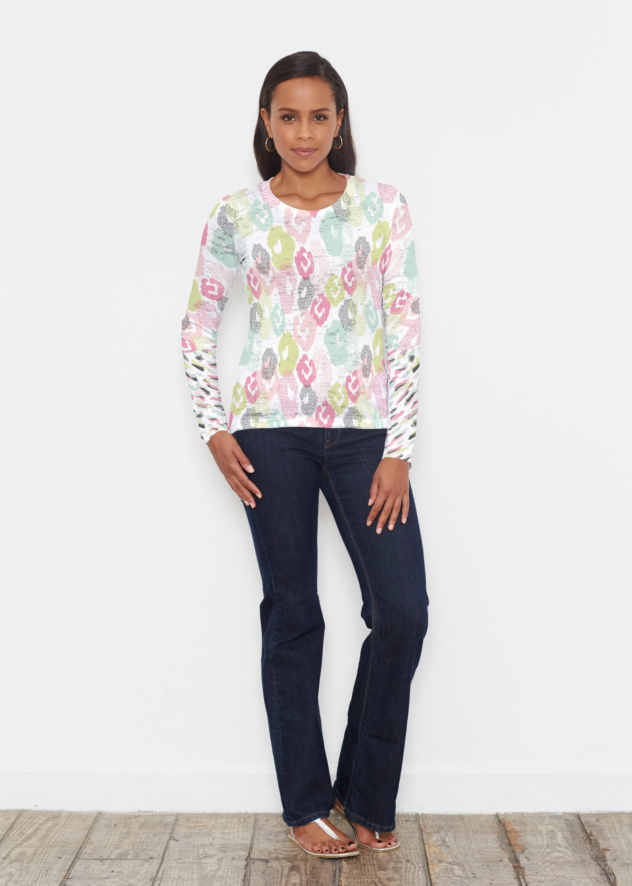 Abstract Pastel Ikat (7813) ~ Signature Long Sleeve Crew Shirt