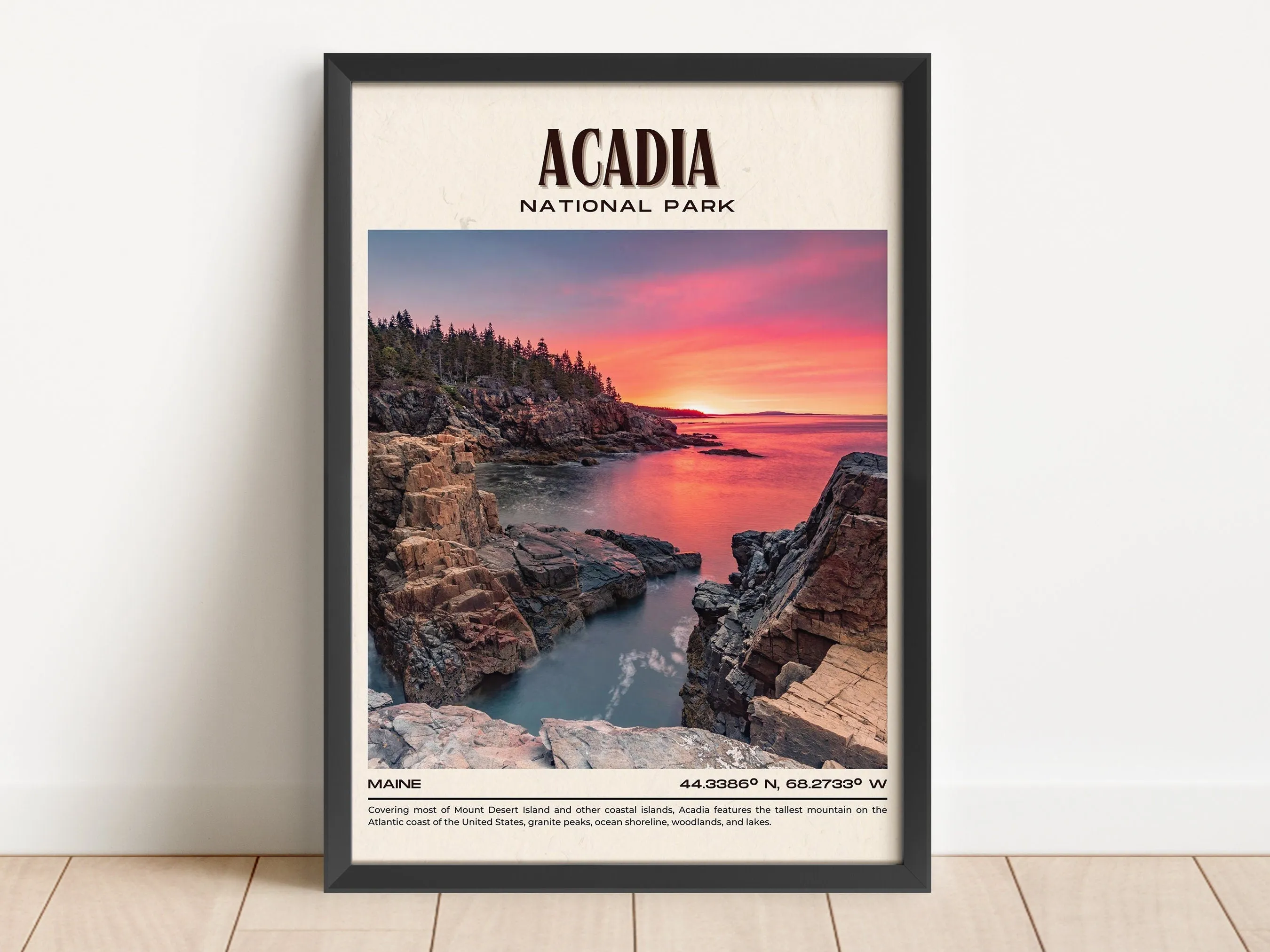 Acadia National Park Vintage Wall Art, Maine, USA