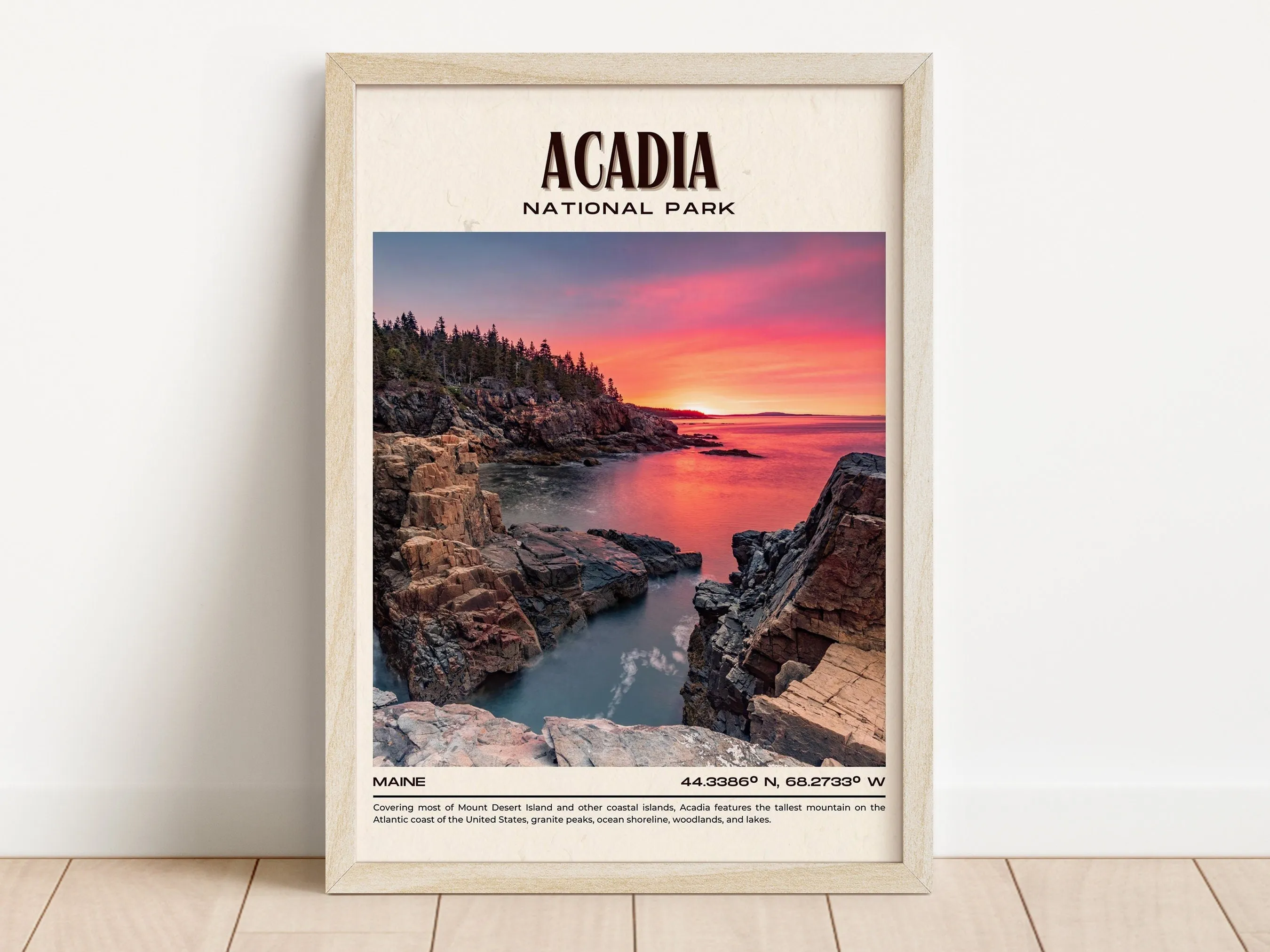 Acadia National Park Vintage Wall Art, Maine, USA