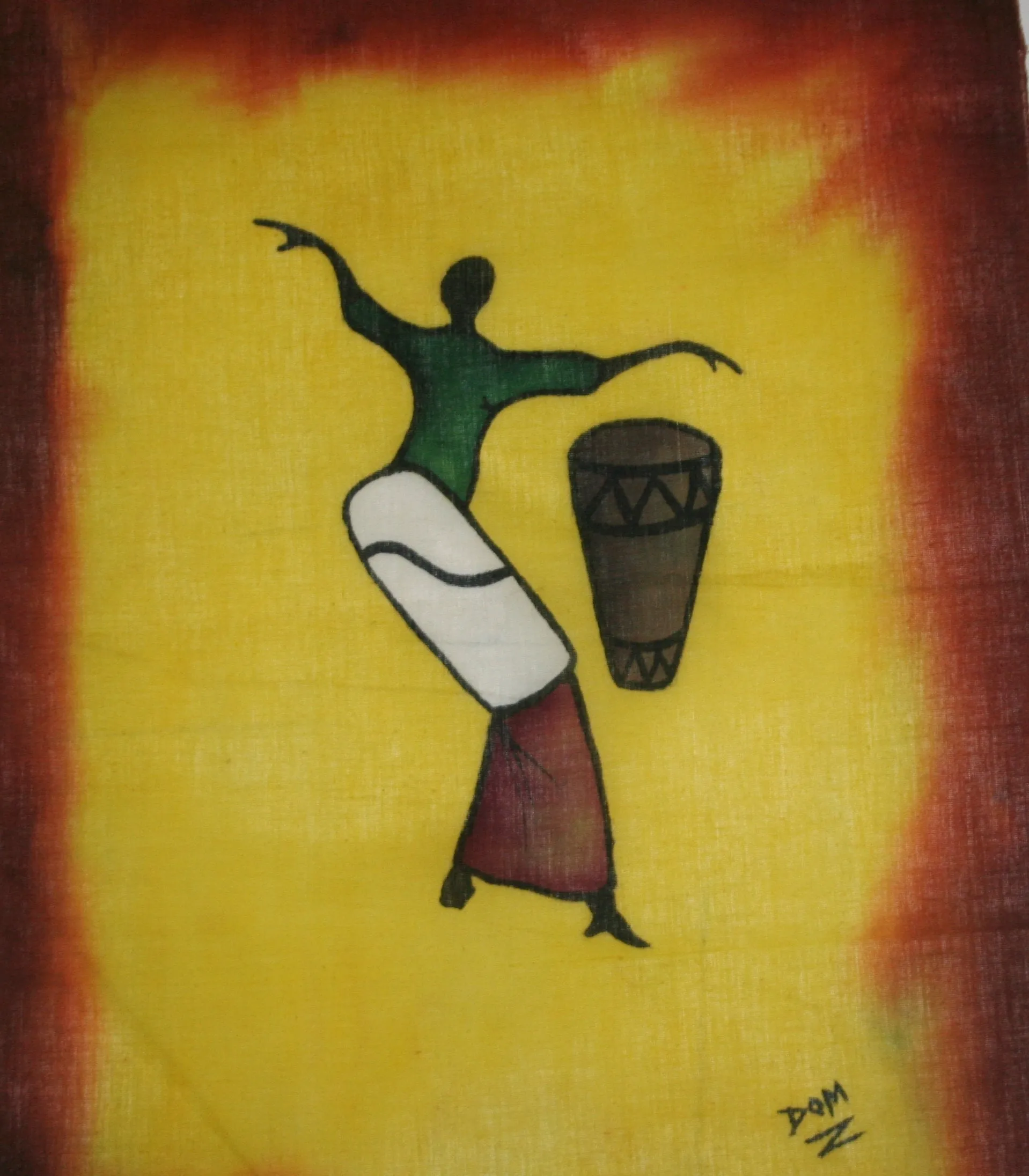 African Batik Art Tribal Woman Drummer Vintage West Africa  22.5" X 18.5"