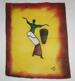 African Batik Art Tribal Woman Drummer Vintage West Africa  22.5" X 18.5"