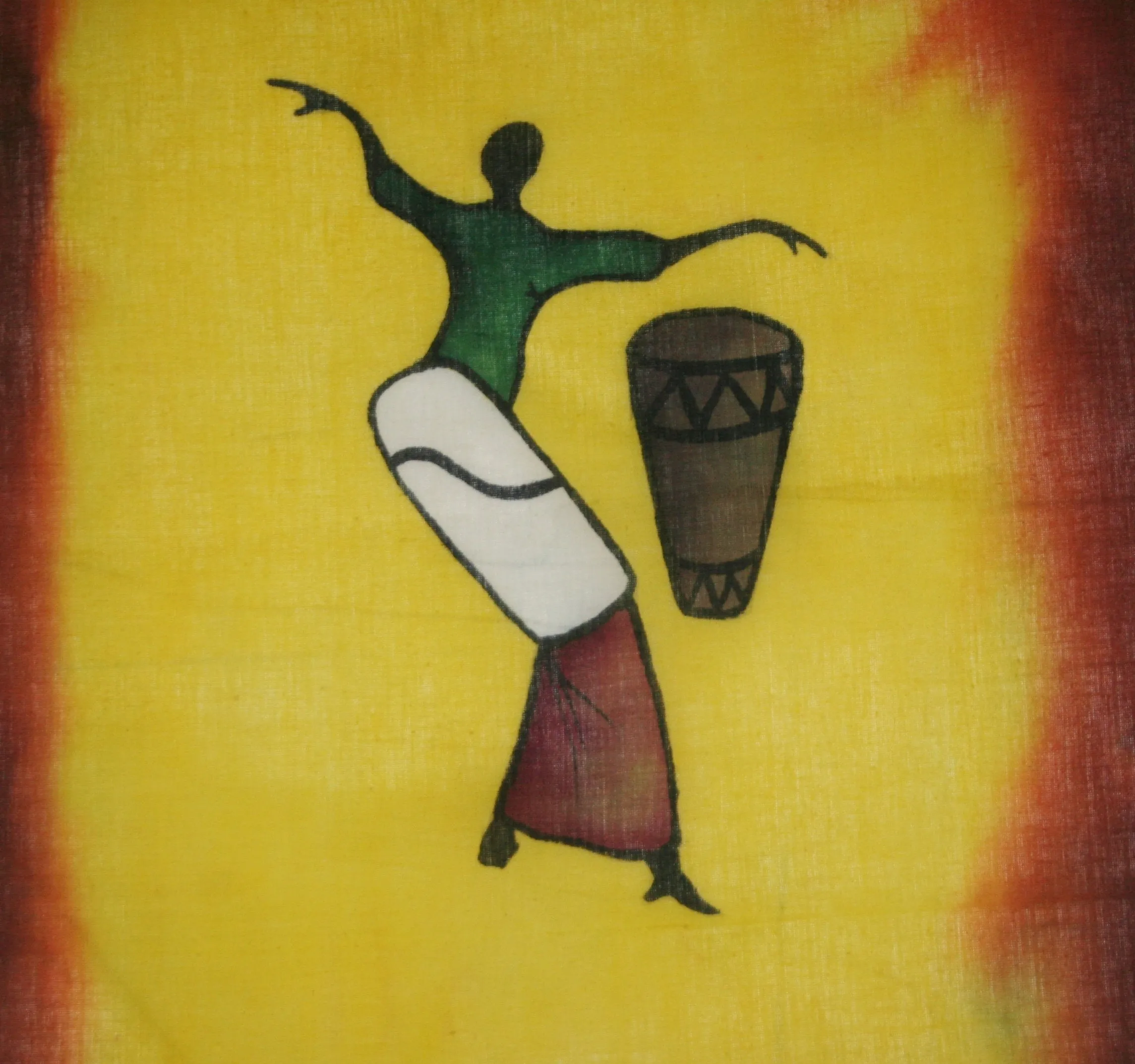 African Batik Art Tribal Woman Drummer Vintage West Africa  22.5" X 18.5"