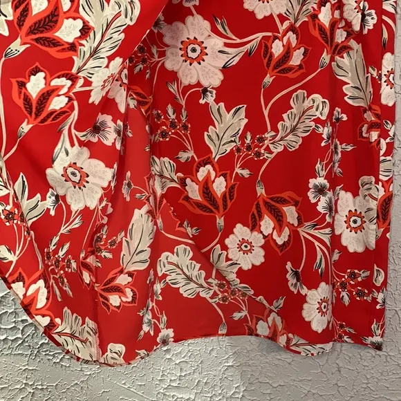 Ann Taylor Factory NWT Floral Skirt Red White 16 Wrap Waist Button Tie Tropical