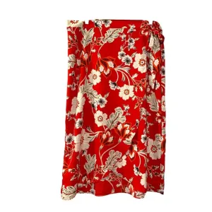 Ann Taylor Factory NWT Floral Skirt Red White 16 Wrap Waist Button Tie Tropical