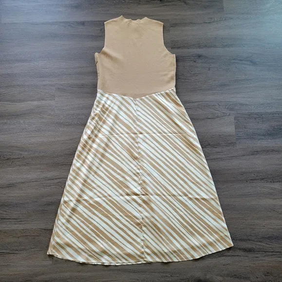 Ann Taylor Tan Zebra Print Mixed-Media Sleeveless Flare Dress NWT Size Medium