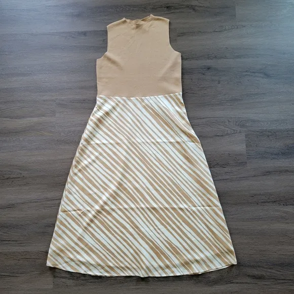 Ann Taylor Tan Zebra Print Mixed-Media Sleeveless Flare Dress NWT Size Medium