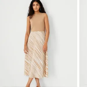 Ann Taylor Tan Zebra Print Mixed-Media Sleeveless Flare Dress NWT Size Medium