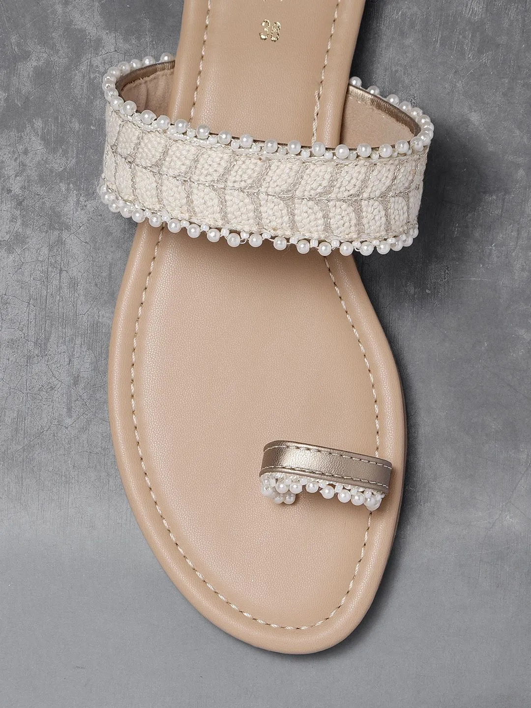 Anouk Women Off-White Woven Design One Toe Flats