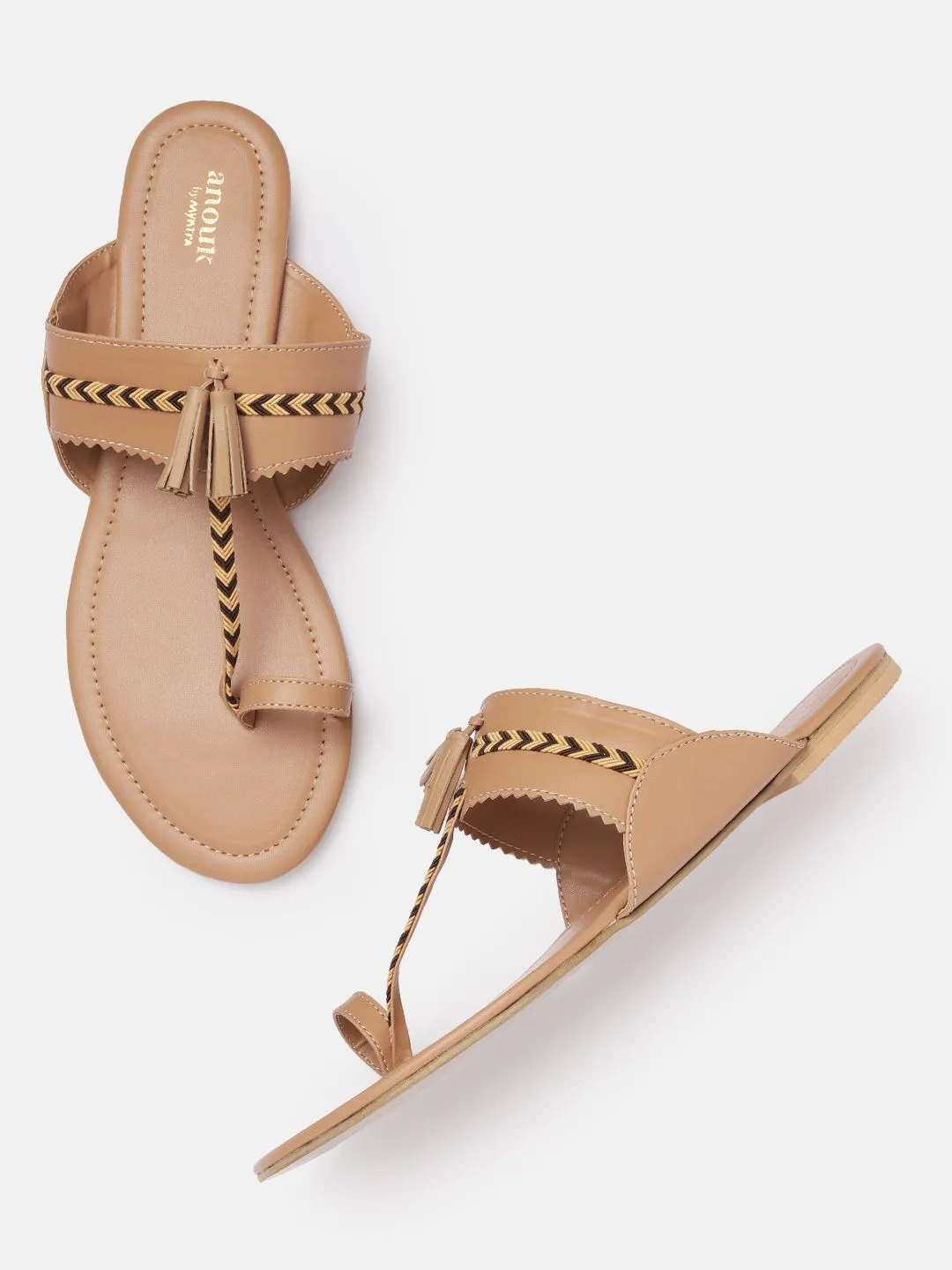 Anouk Women Woven Ethnic One Toe Flats with Tassels