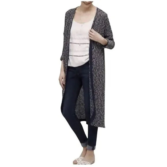 Anthropologie Dolan Oak Street Boucle Knit Duster Cardigan Navy/White S
