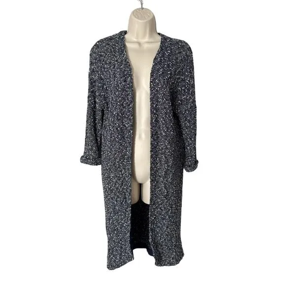 Anthropologie Dolan Oak Street Boucle Knit Duster Cardigan Navy/White S