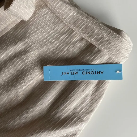 Antonio Melani Ruffle Skirt Striped Tie Waist Khaki Ivory Size 4 NWT