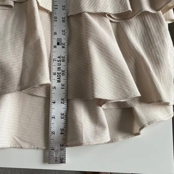 Antonio Melani Ruffle Skirt Striped Tie Waist Khaki Ivory Size 4 NWT