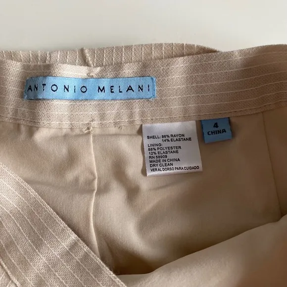 Antonio Melani Ruffle Skirt Striped Tie Waist Khaki Ivory Size 4 NWT