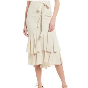 Antonio Melani Ruffle Skirt Striped Tie Waist Khaki Ivory Size 4 NWT