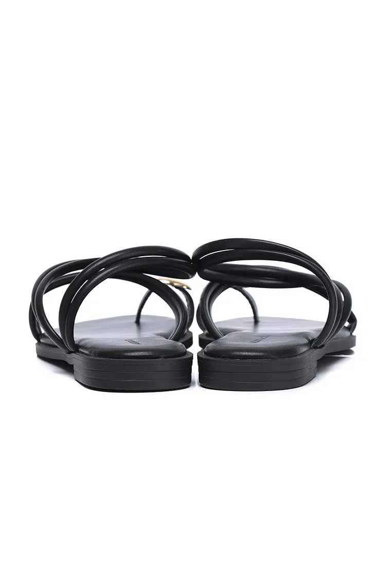 Ariana Strappy Toe Ring Sandals (Black)