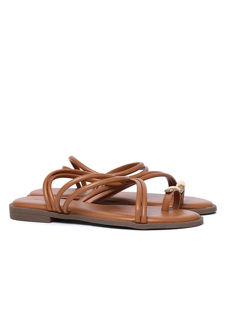 Ariana Strappy Toe Ring Sandals (Brown)