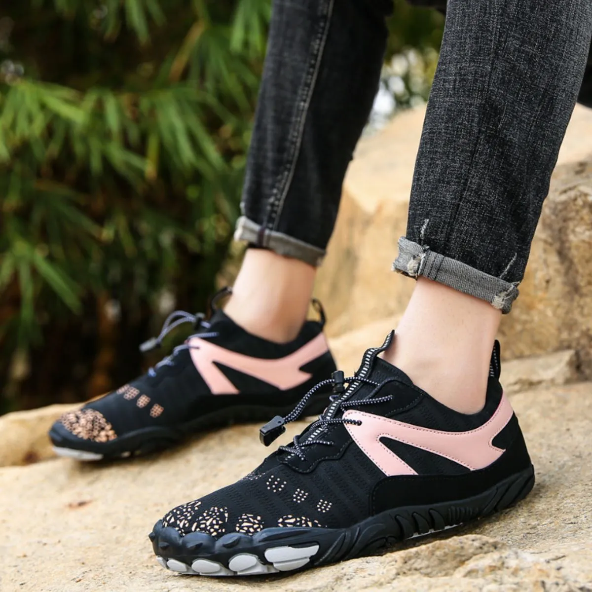 Athletic Shoes - Elastic Lock Laces Mesh Contrast Breathable Athletic