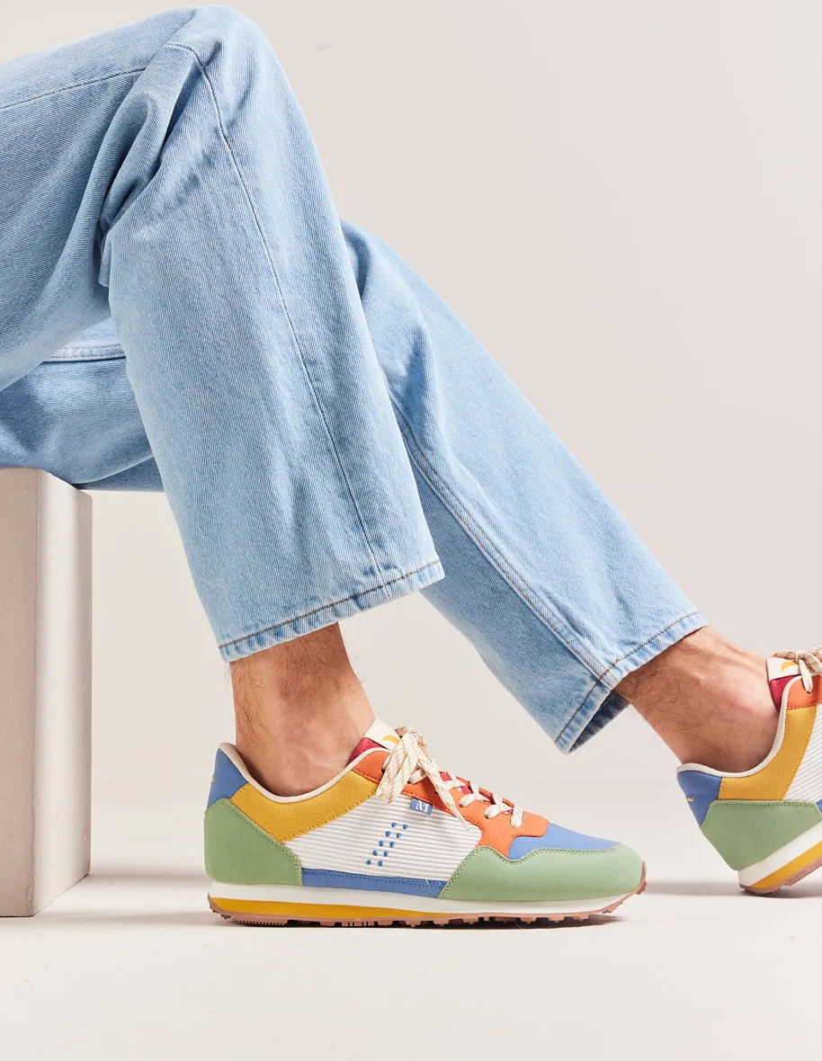 Baskets basses Gabriel - Suède vegan et mesh sauge, bleu gris et orange