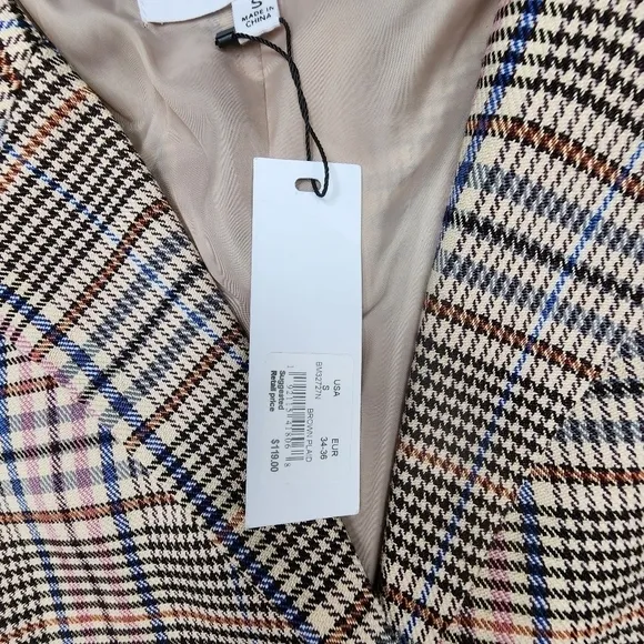 BB Dakota NWT Long Plaid Blazer Size Small