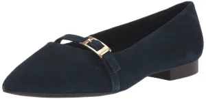 Bella Vita Women's Evanna Ballet Flat, Navy Suede Leather, 7 Wide