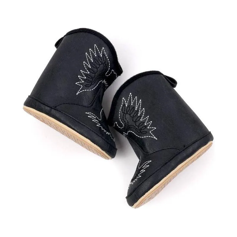 Black pleather baby  boots with velcro