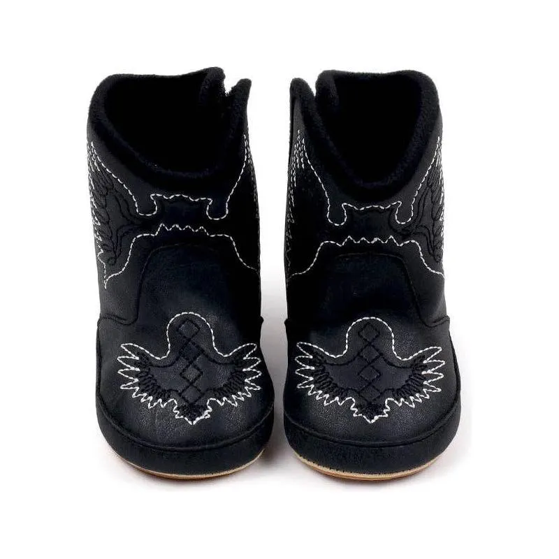 Black pleather baby  boots with velcro
