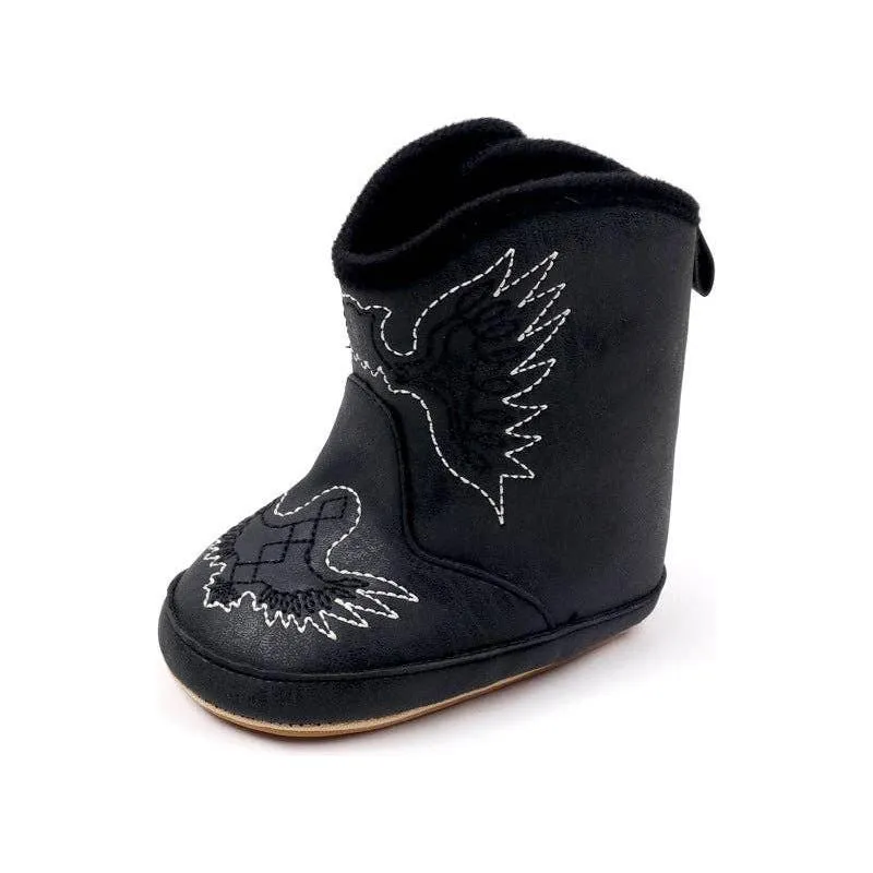 Black pleather baby  boots with velcro
