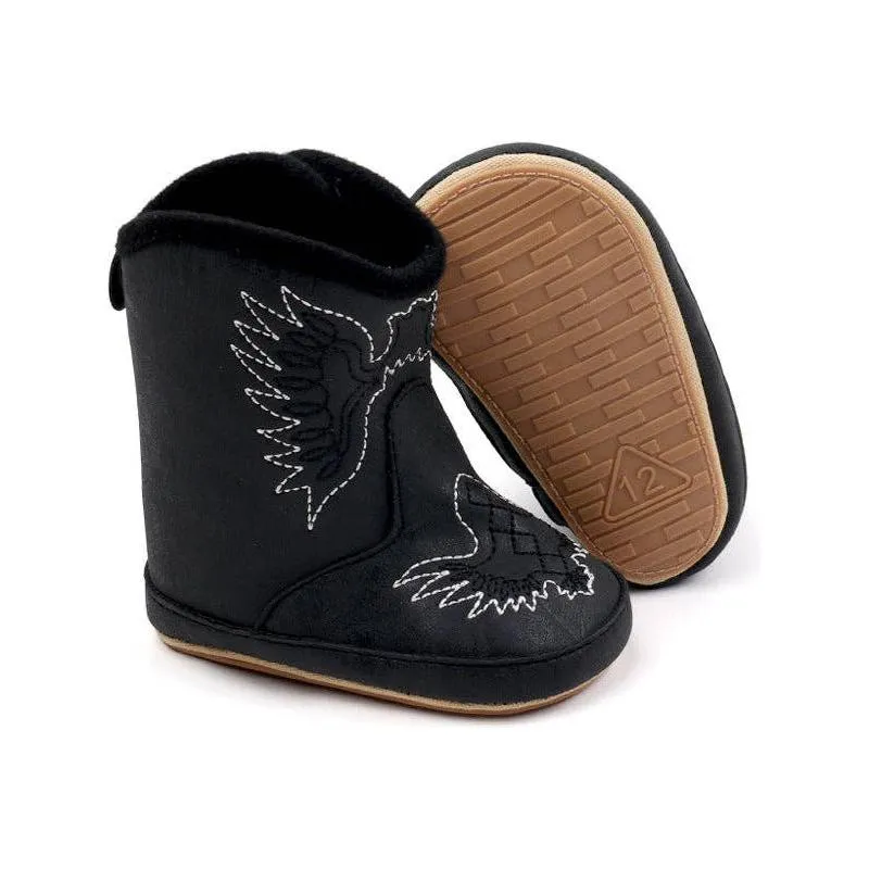 Black pleather baby  boots with velcro