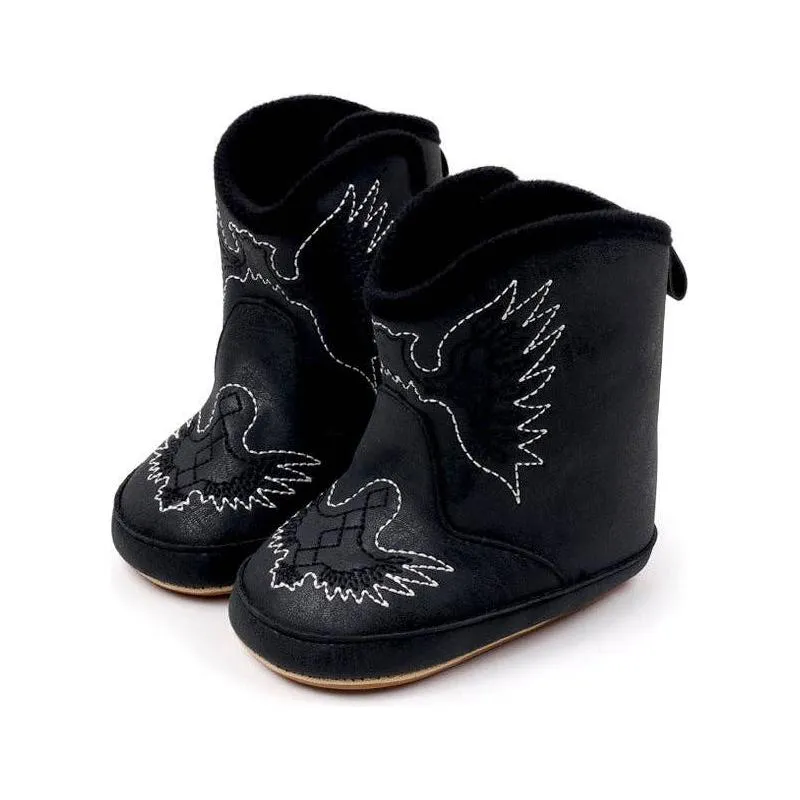 Black pleather baby  boots with velcro