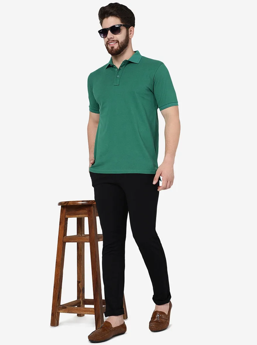 Black Solid Uno Fit Casual Trouser | JadeBlue