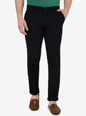 Black Solid Uno Fit Casual Trouser | JadeBlue