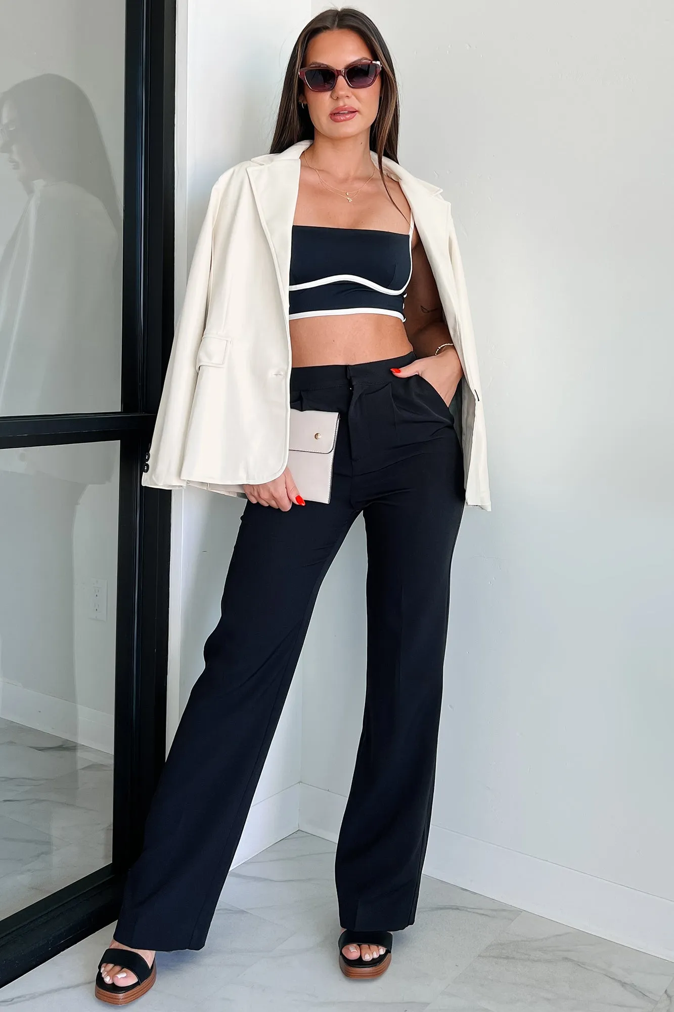 Bold Touch Faux Leather Blazer (Whip Cream)