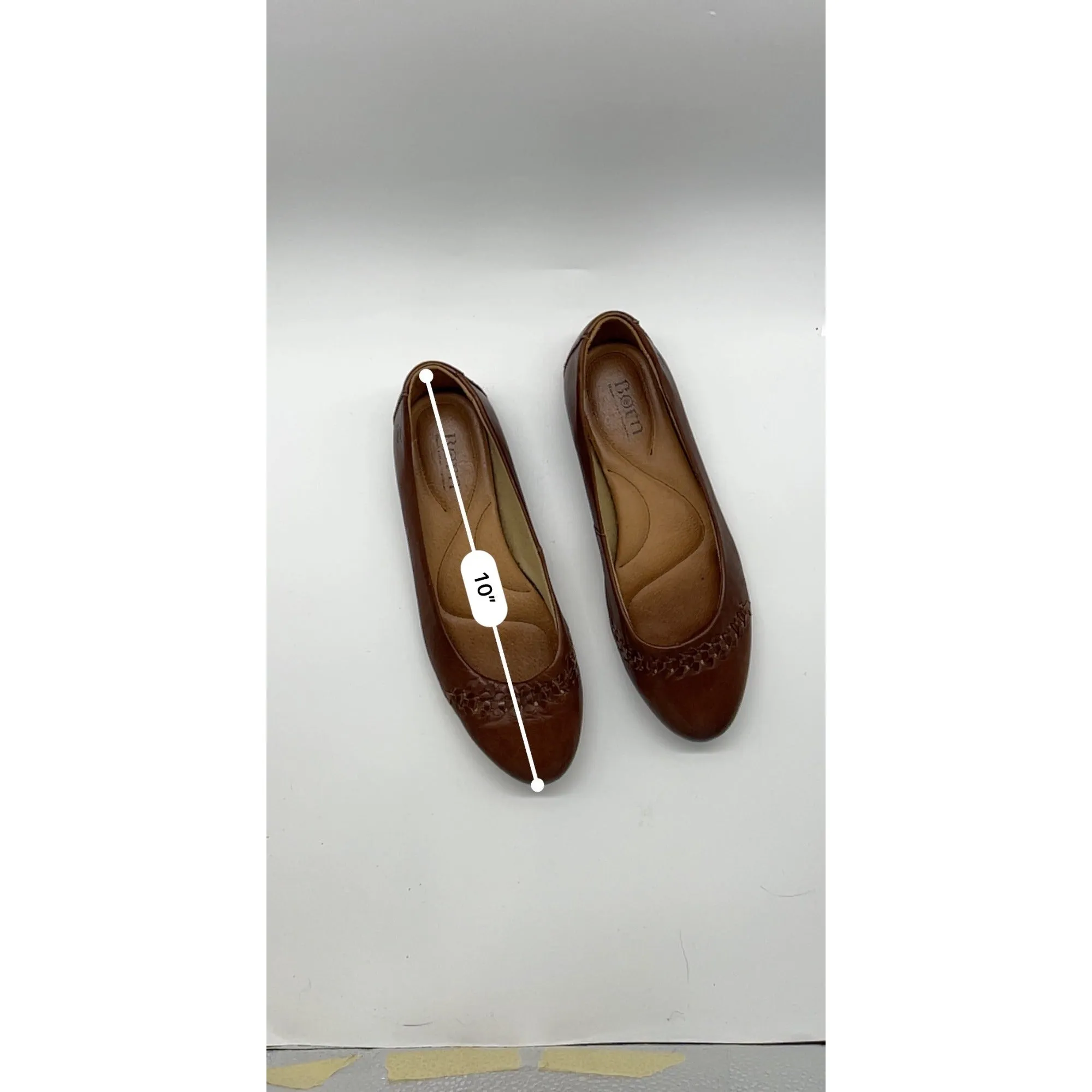 Born Womens Brown Leather Flats With Woven Toe Detail #6641