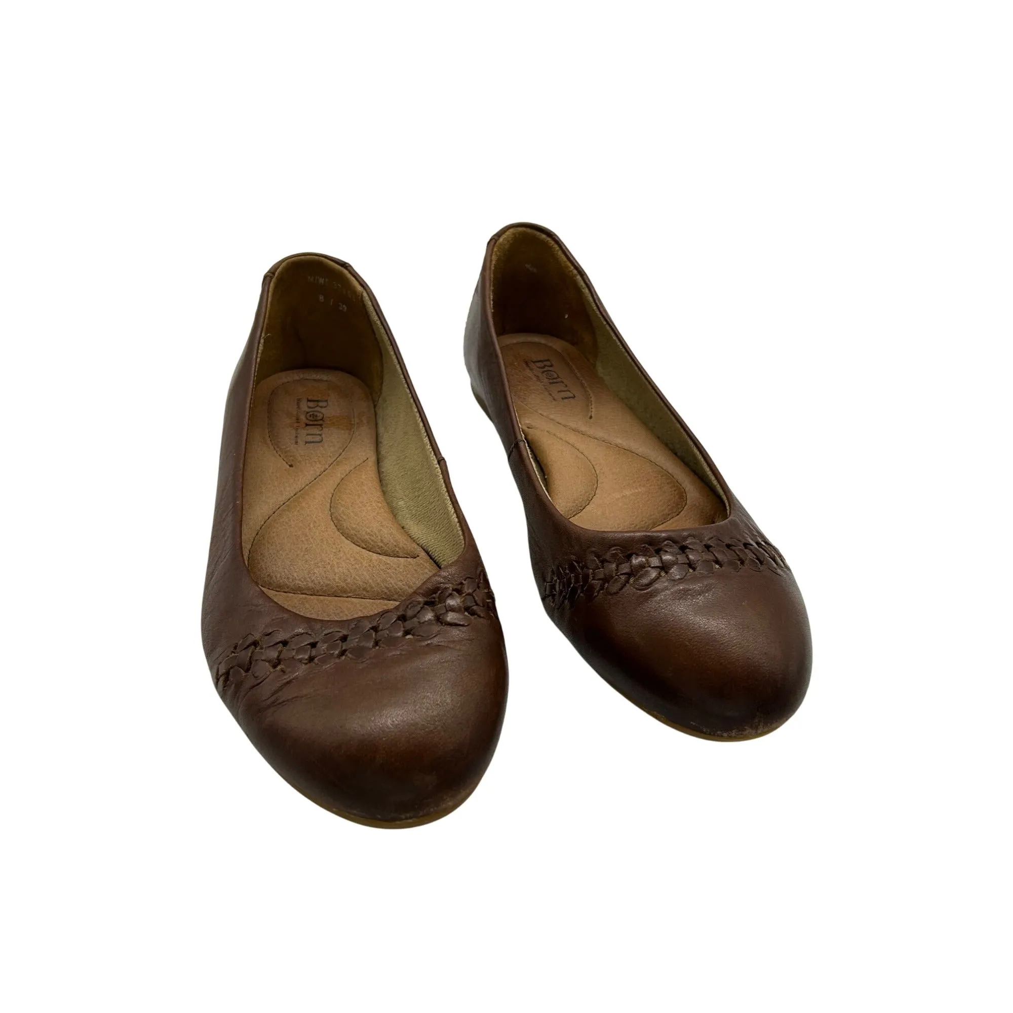 Born Womens Brown Leather Flats With Woven Toe Detail #6641