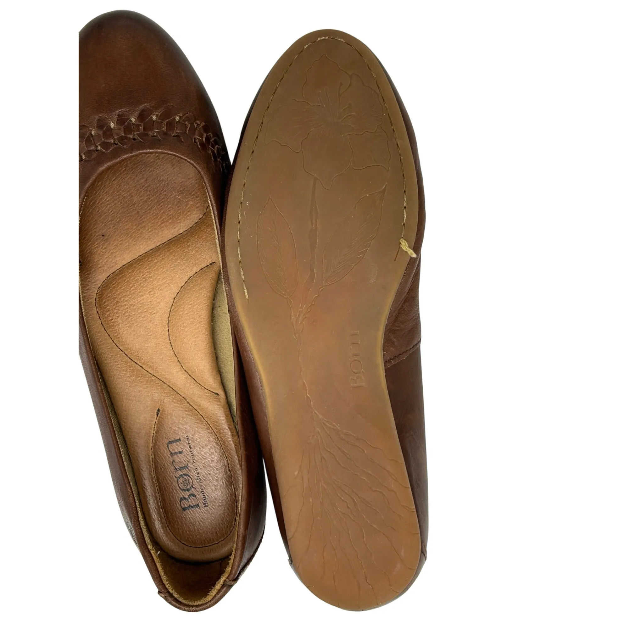 Born Womens Brown Leather Flats With Woven Toe Detail #6641