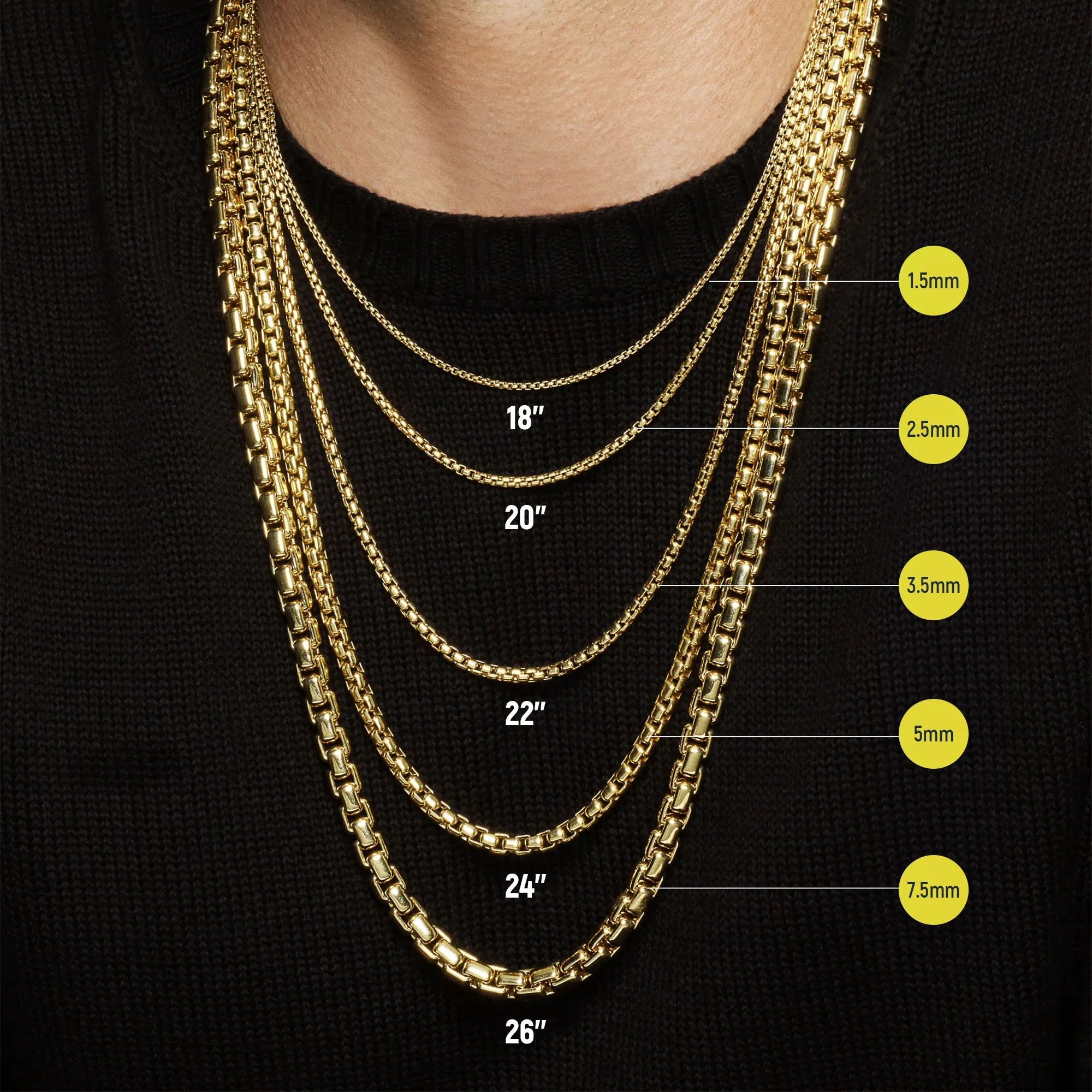 Box Chain in Yellow Gold - 2.5mm
