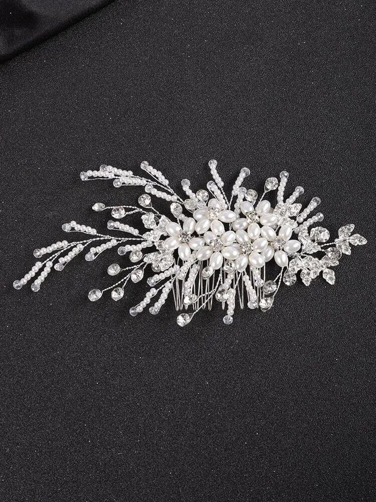Bridal Oval Pearl Flower Hair Comb, Wedding Pearl Hair Piece, White Pearl Floral Bridesmaid Hair Accessory